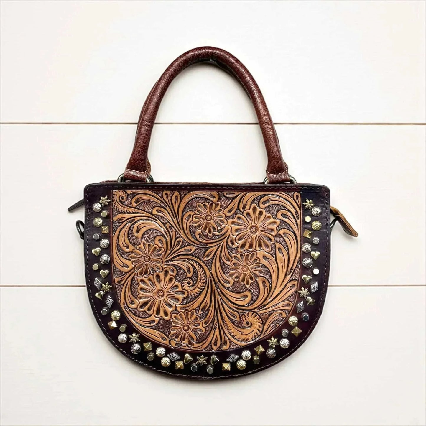 Evelyn tooled leather crossbody bag - Stylish & Comfortable for Every Adventure