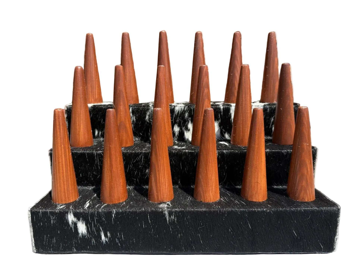 Handcrafted 18 finger cowhide ring holder for western jewelry display