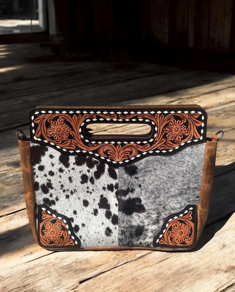 Amelia Handcrafted Cowhide Bag Elegant Tooled Leather – Sunset