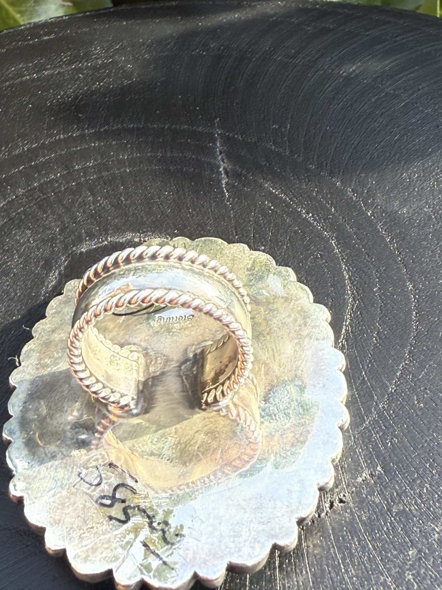 Kingman Turquoise Cluster Ring by Devin Brown with stylish Navajo design and bright blue stones size 9 1/2