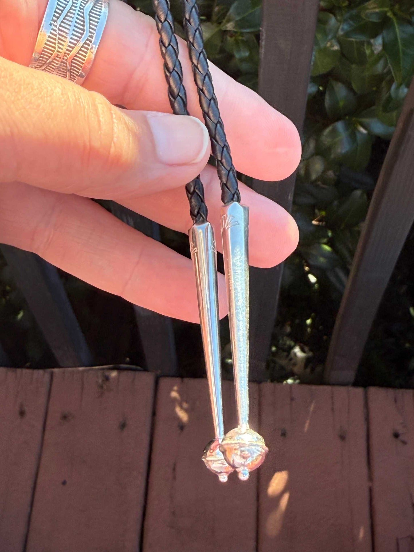 Eldred Martinez Horse Bolo with multi stone on braided leather cord, Navajo made accessory