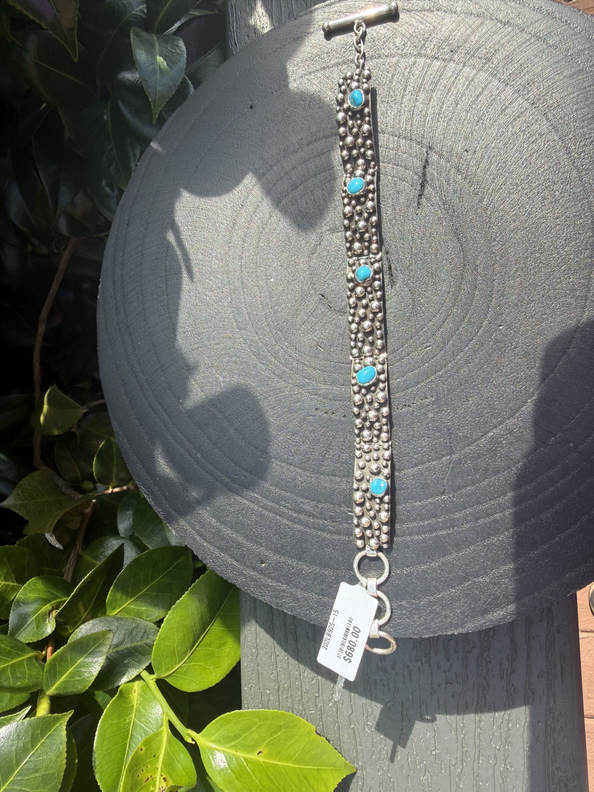 Turquoise & Sterling Silver Link Dot Bracelet - Raymond Coriz