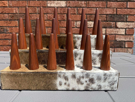 Handcrafted 18 finger cowhide ring holder for western jewelry display