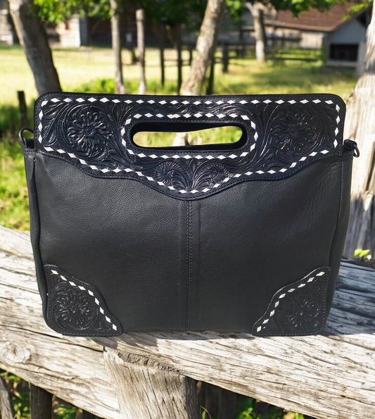 Black Leather Crossbody Purse Front View