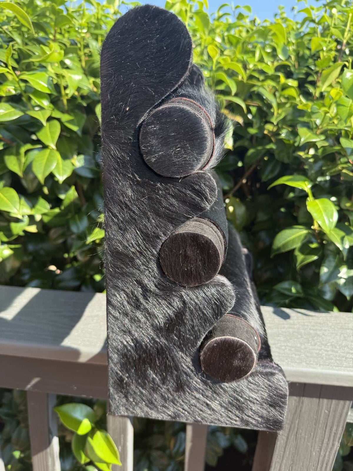 Black Cowhide bracelet display  for 8 inch or above braclets, bangles and more rounded cuffs - Rustic Western Jewelry Organizer