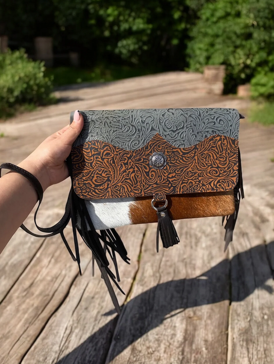 Brown Fringe Cowhide Wristlet Purse