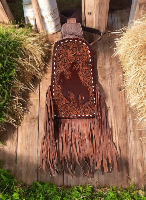 Buckling Horse Tooled Leather crossbody Sling Bag