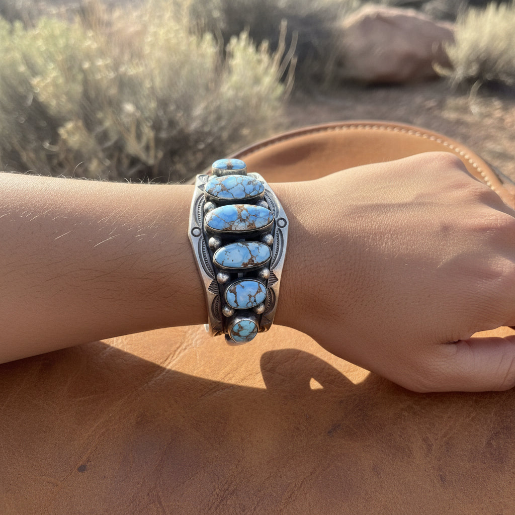 Sterling Silver, Golden Hills Turquoise, Chimney Butte Cuff Bracelet