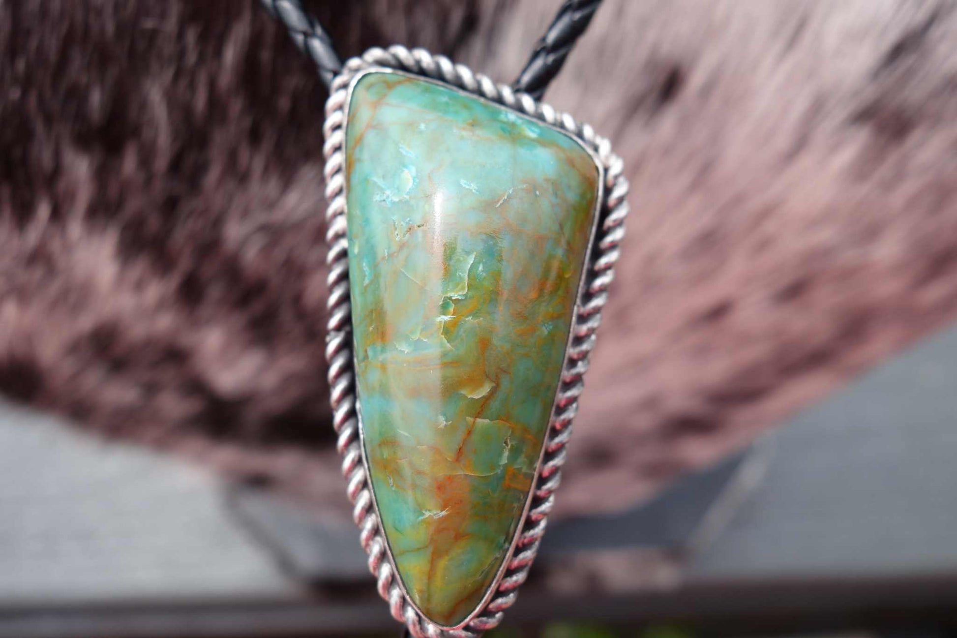 Beautiful Bolo with Golden Kingman Turquoise by Michael Gleason Native American jewelry piece