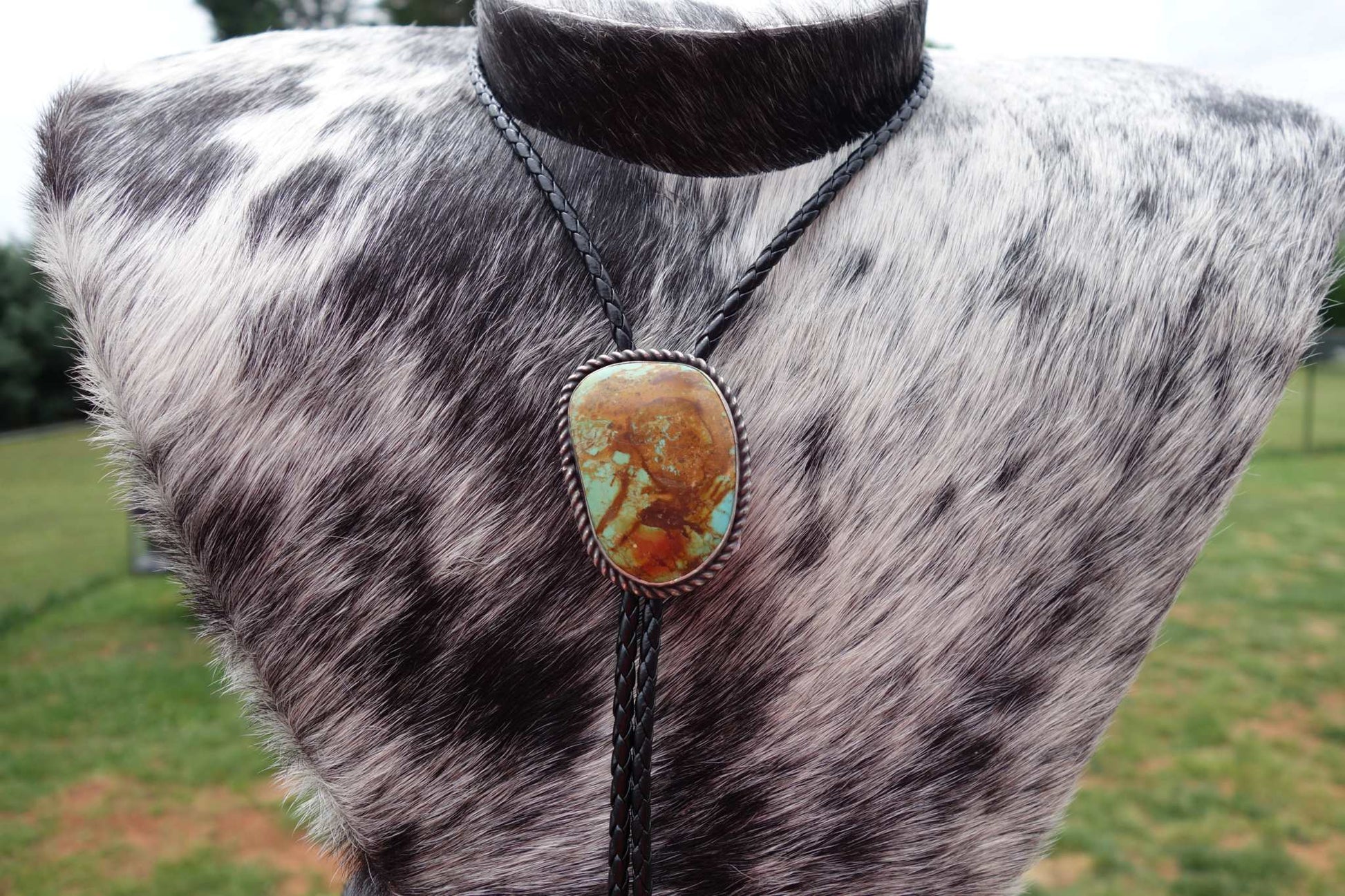 Native American Bolo with Kingman Turquiose by Michael Gleason, 2x1.5 inches, unisex accessory