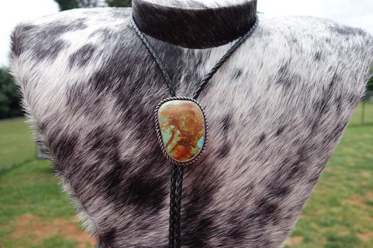 Native American Bolo with Kingman Turquiose by Michael Gleason, 2x1.5 inches, unisex accessory