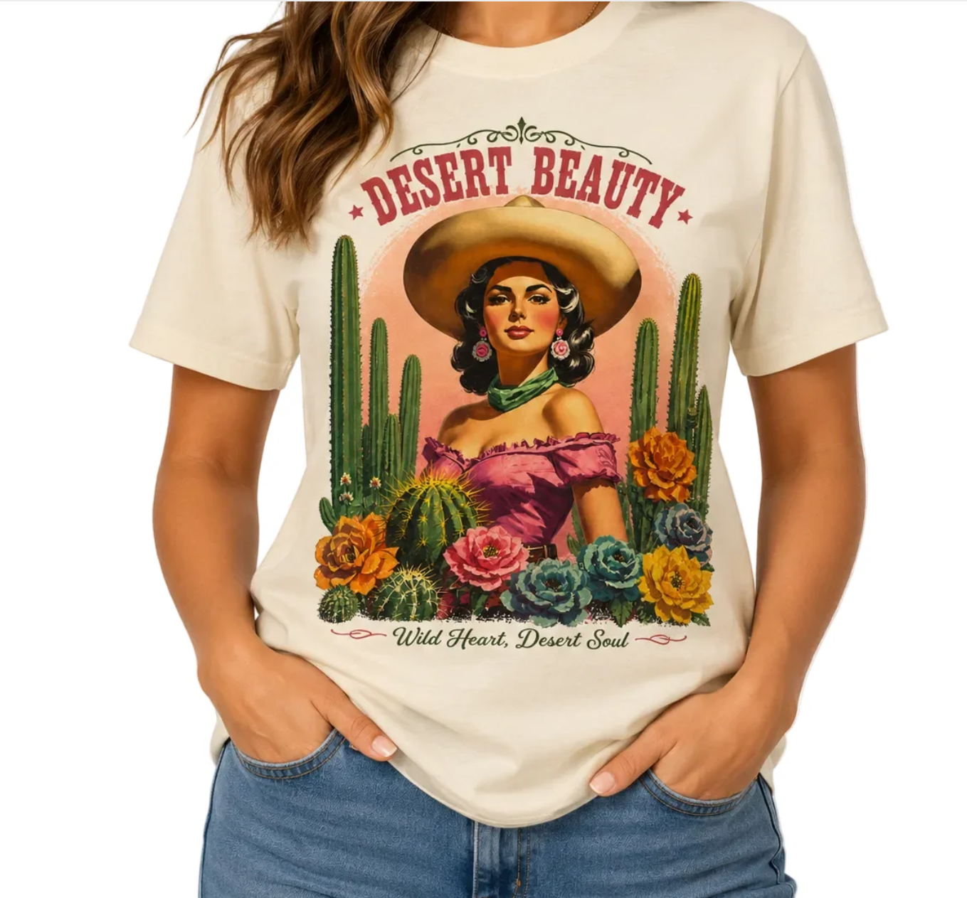 Desert Beauty T-Shirt on natural surface with crystals