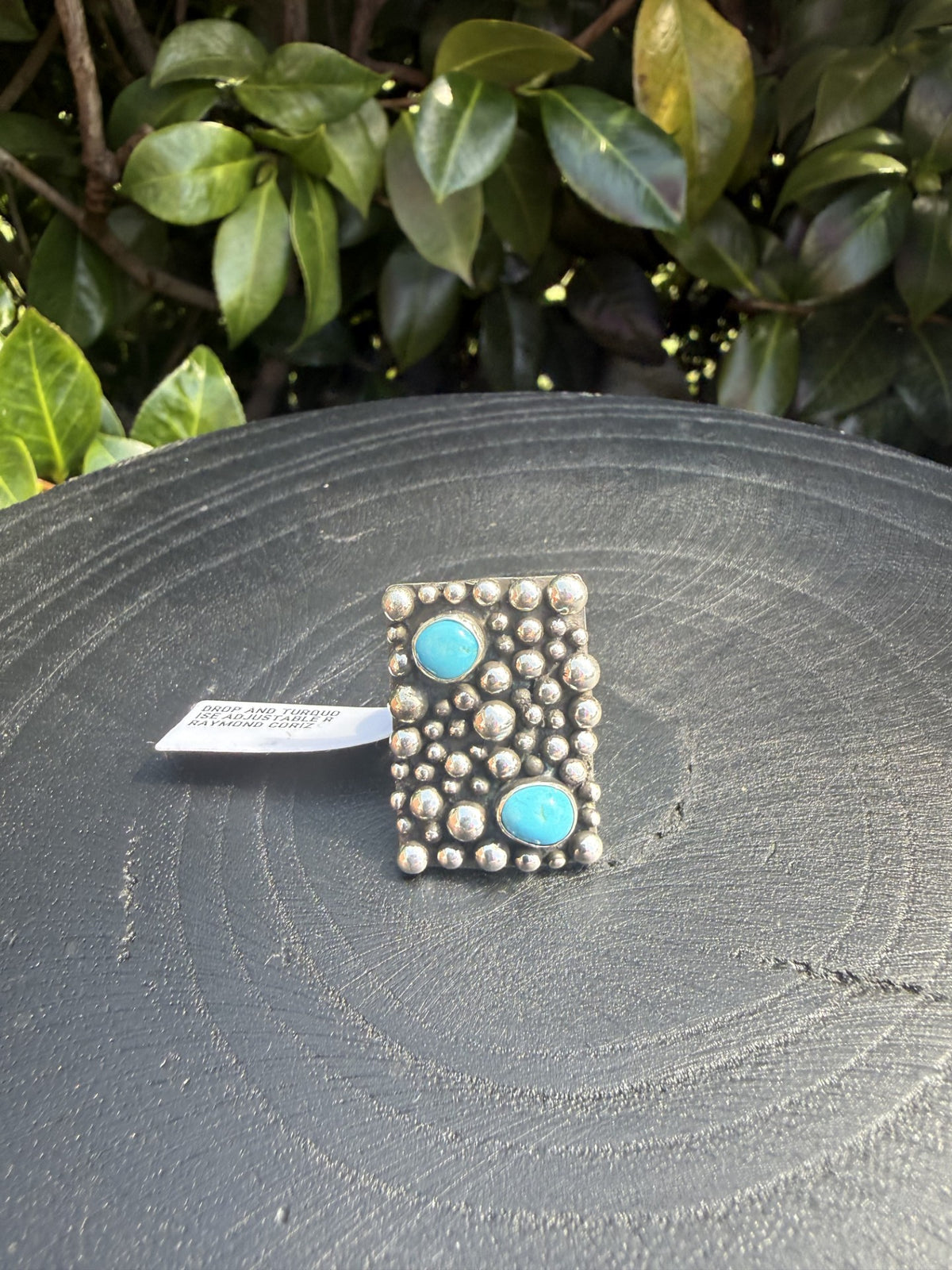 Drop and Turquoise Adjustable Ring By  Zuni Artist Raymond Coriz