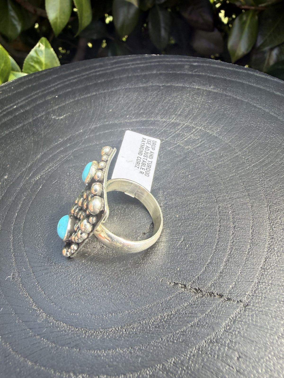 Drop and Turquoise Adjustable Ring By  Zuni Artist Raymond Coriz
