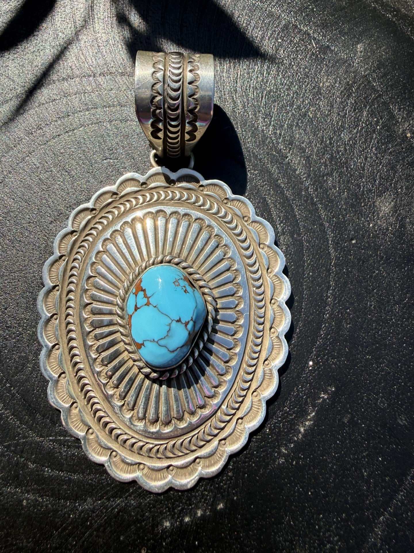 Native American Egyptian Turquoise Pendant handcrafted sterling silver jewelry with vibrant blue stone