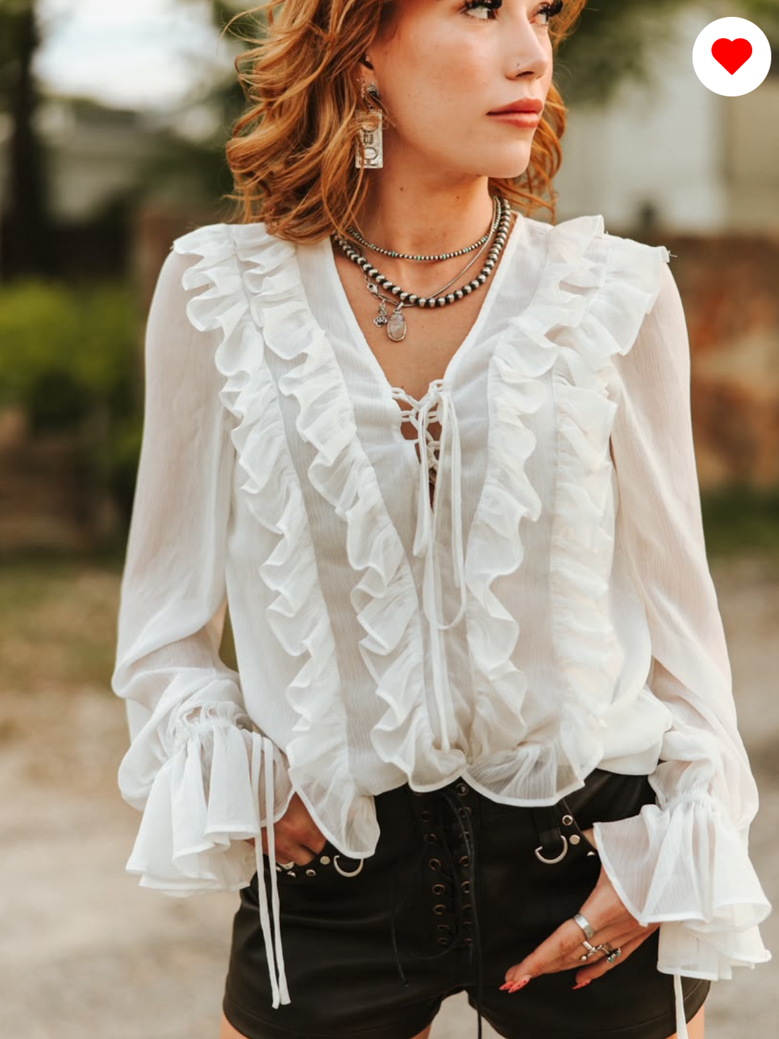 Ivory Long Sleeve Front Ruffle Tie Top Blouse Plus Size