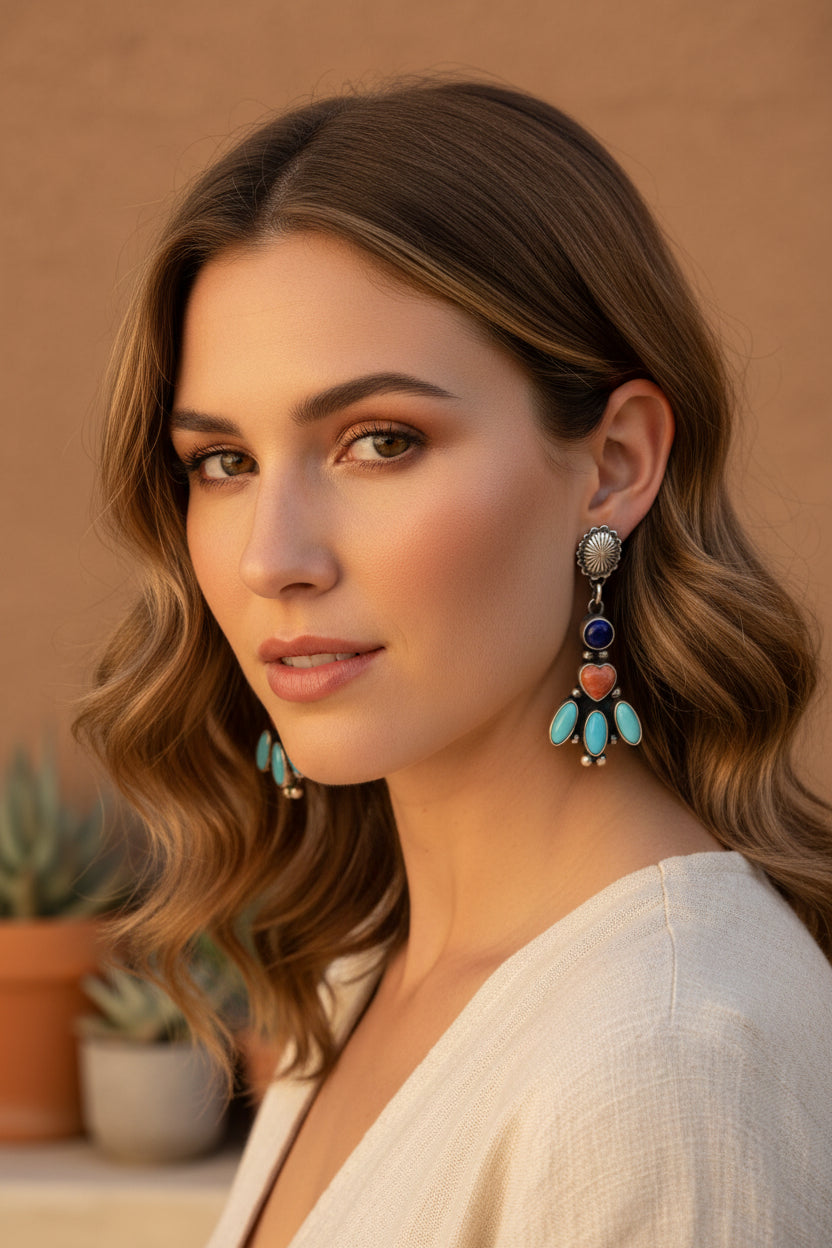 Multi stone dangle earring by Navajo Artist Rena Shelly