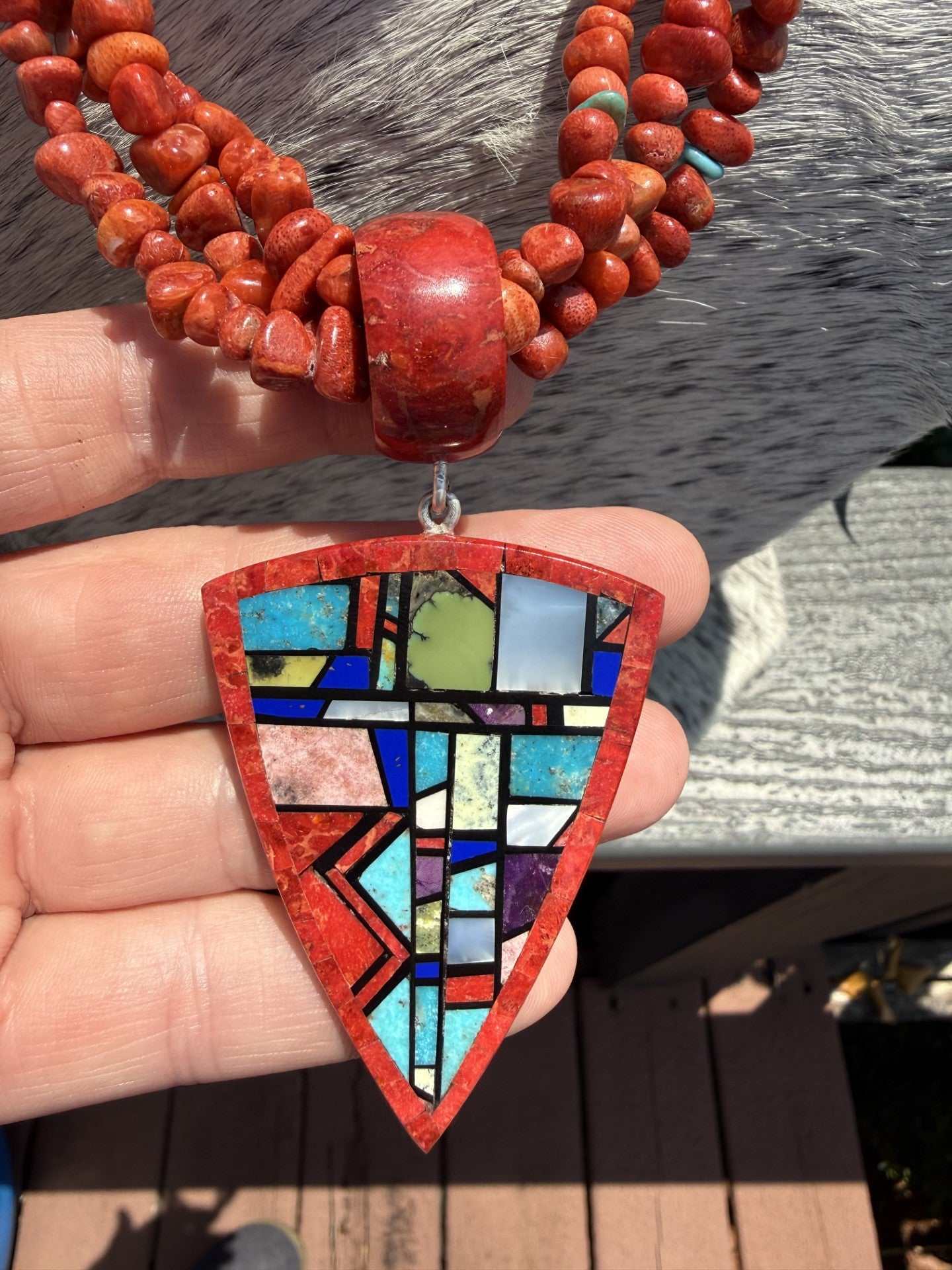 Chris Nieto Santo Domingo Pueblo Inlay Pendant/Multi-Strand  Necklace