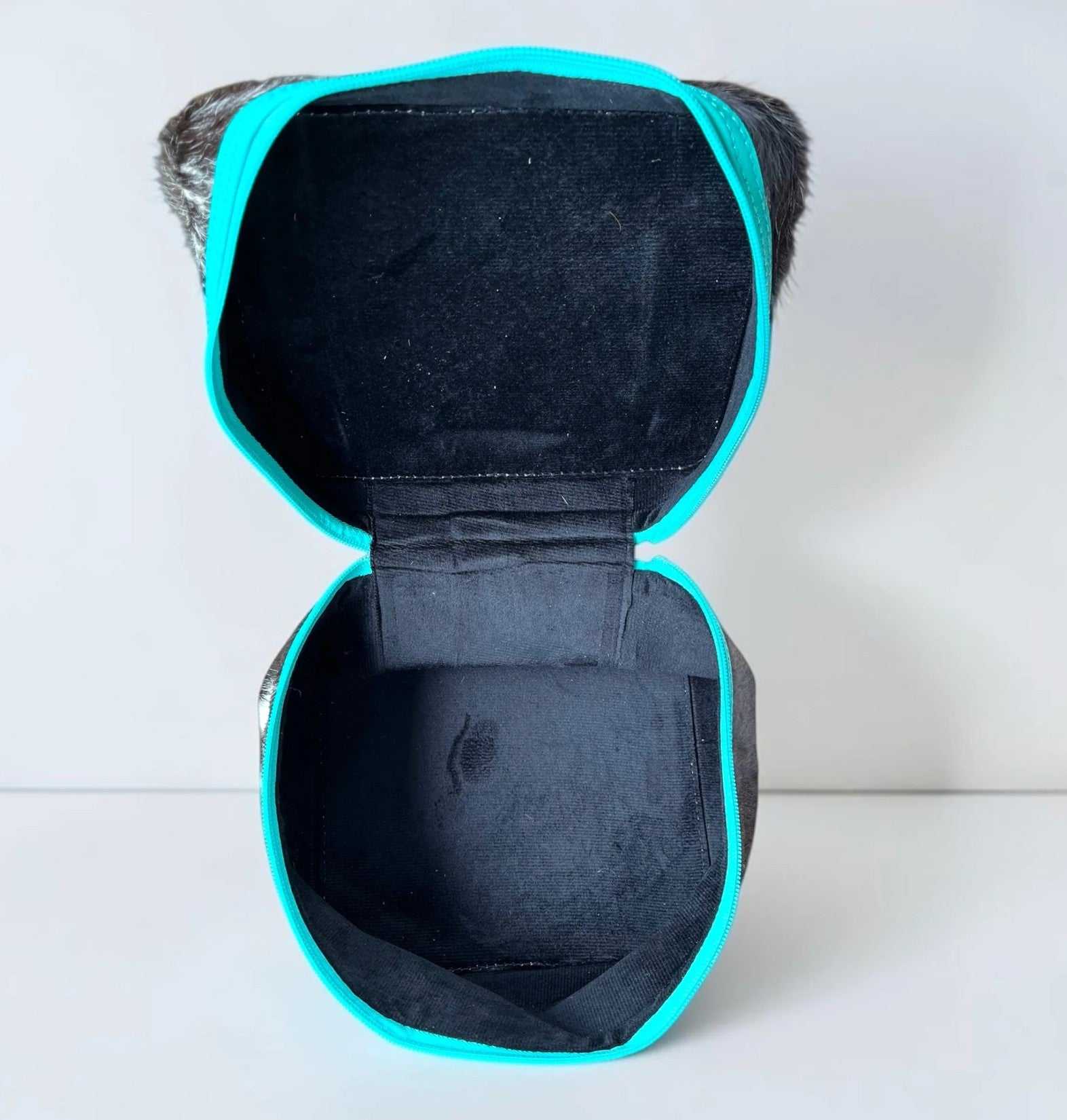 Turquoise tooled leather and cowhide makeup box with western design