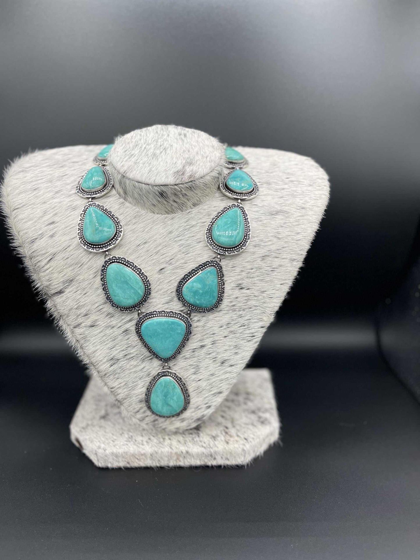 Heavy Sterling Silver Calibrated Armenian Turquoise Necklace