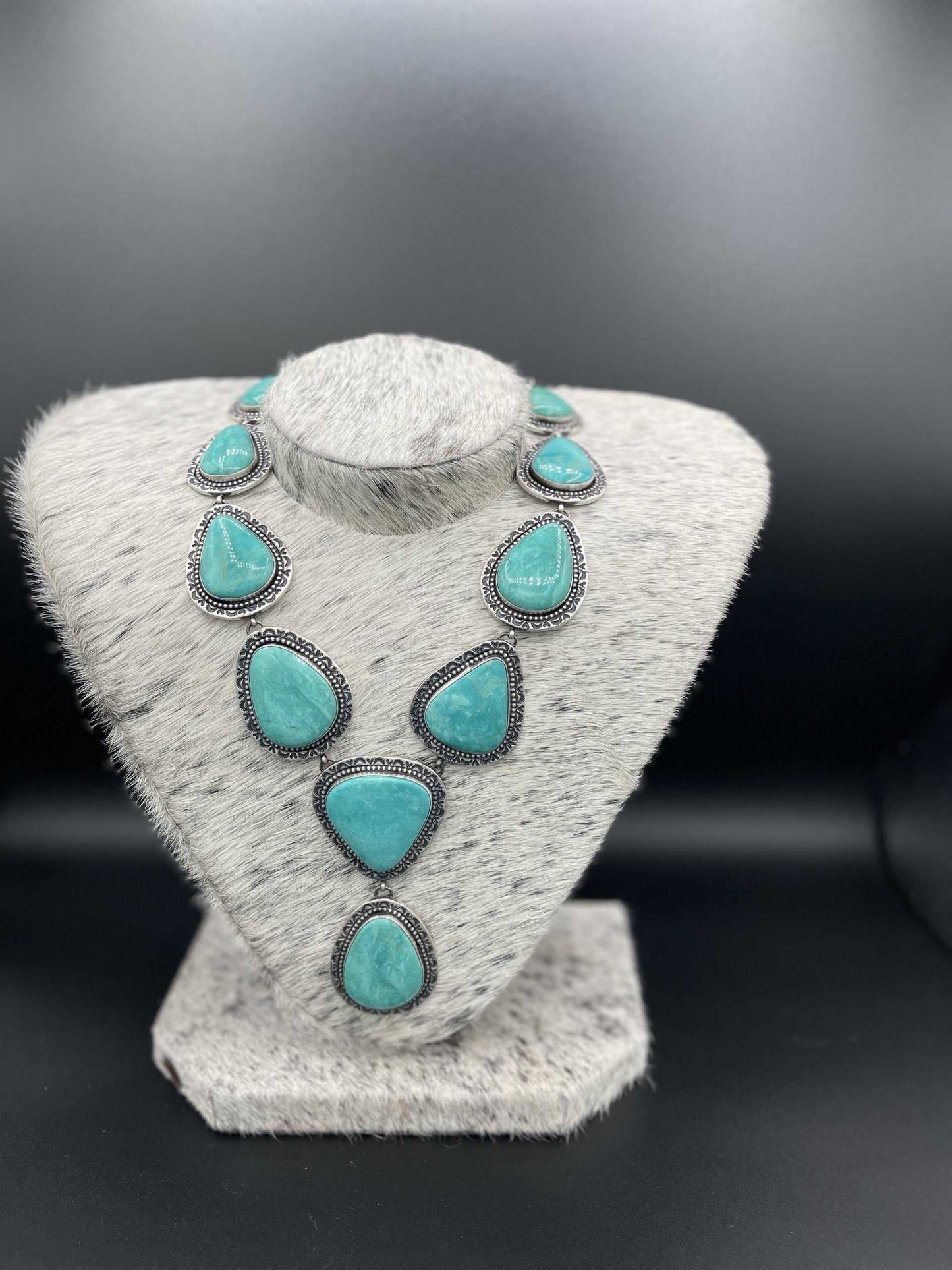 Heavy Sterling Silver Calibrated Armenian Turquoise Necklace