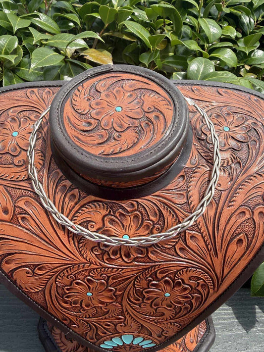 Handcrafted braided sterling silver collar necklace by Indigenous artists