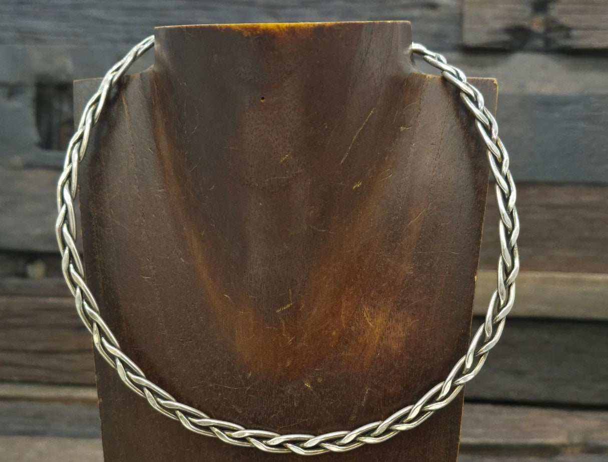 Handcrafted braided sterling silver collar necklace indigenous art jewelry