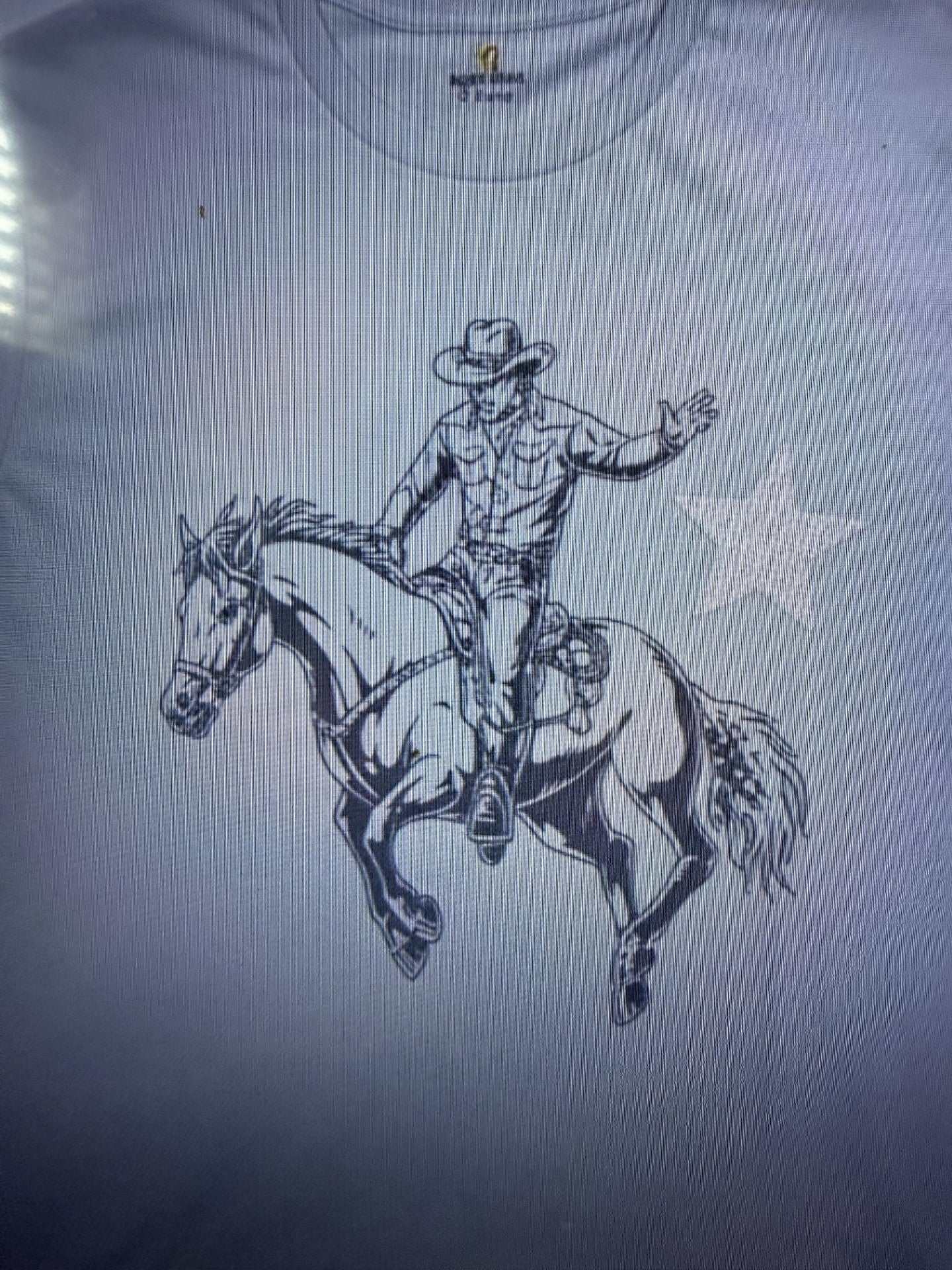 Dust blue Buckin' Broncos T-Shirt with star and crystals X-Large cotton