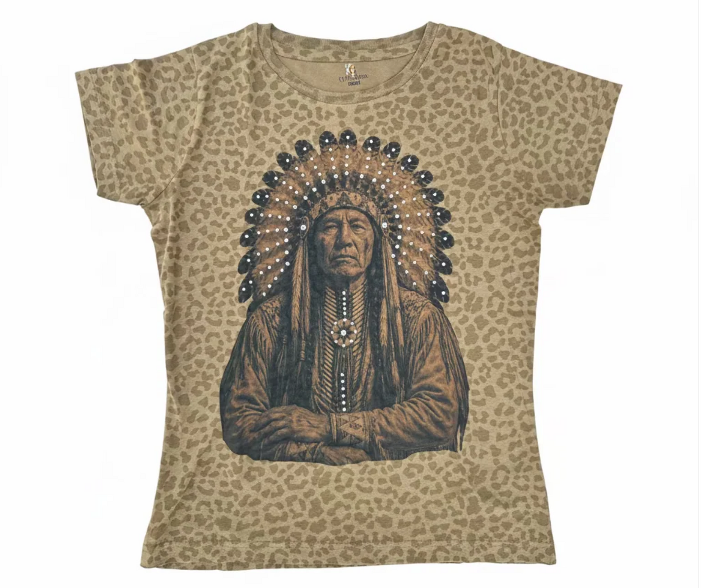 Indian cotton T-shirt with cheetah and crystals design