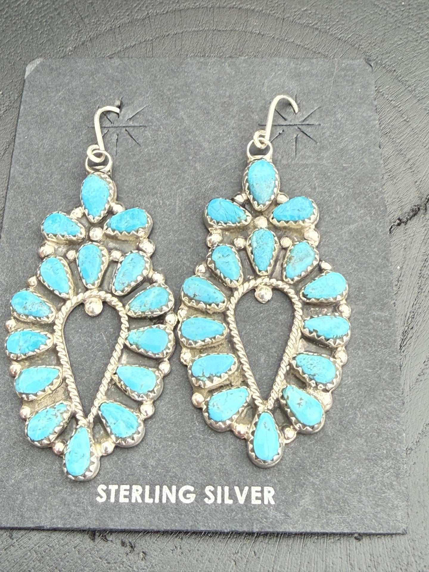 Turquoise cluster sterling silver earrings by Violet Nez, 2 inches long
