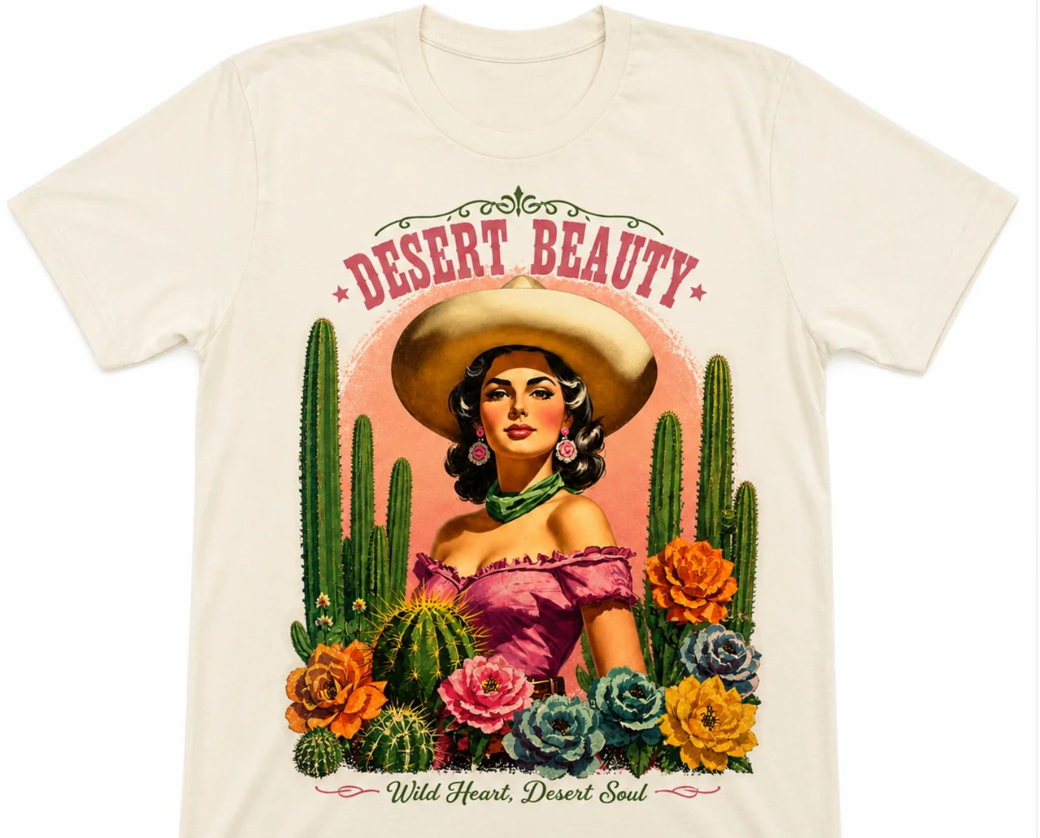 Desert Beauty T-Shirt on natural fabric with crystals