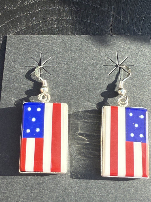 Calvin Desson American Flag Earrings with vibrant multi-stone colors and 1 1/3 inch length