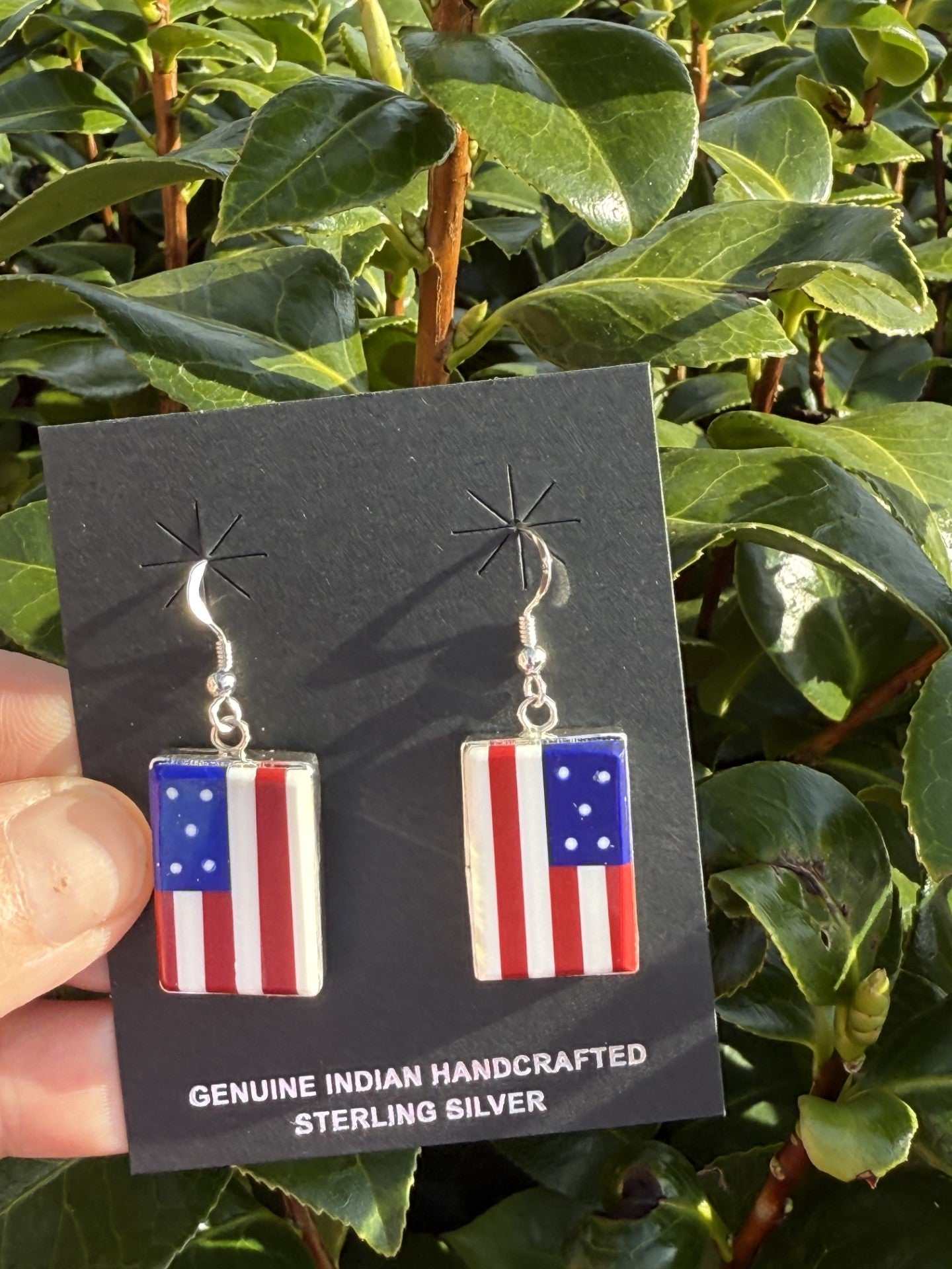 Calvin Desson American Flag Earrings handcrafted in sterling silver with vibrant multi-colored stones