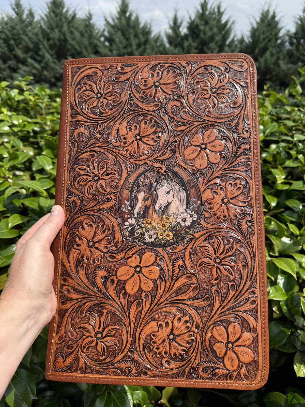 Premium tooled leather jewelry wallet with western style