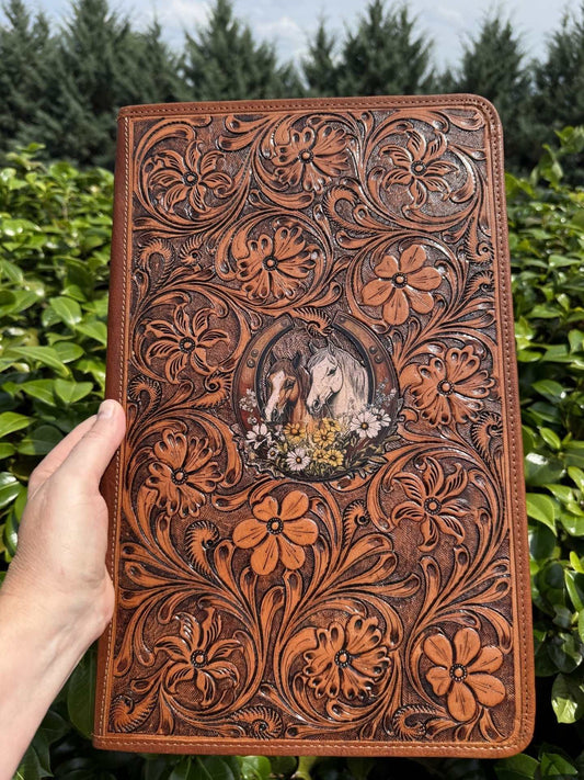 Premium tooled leather jewelry wallet western style storage
