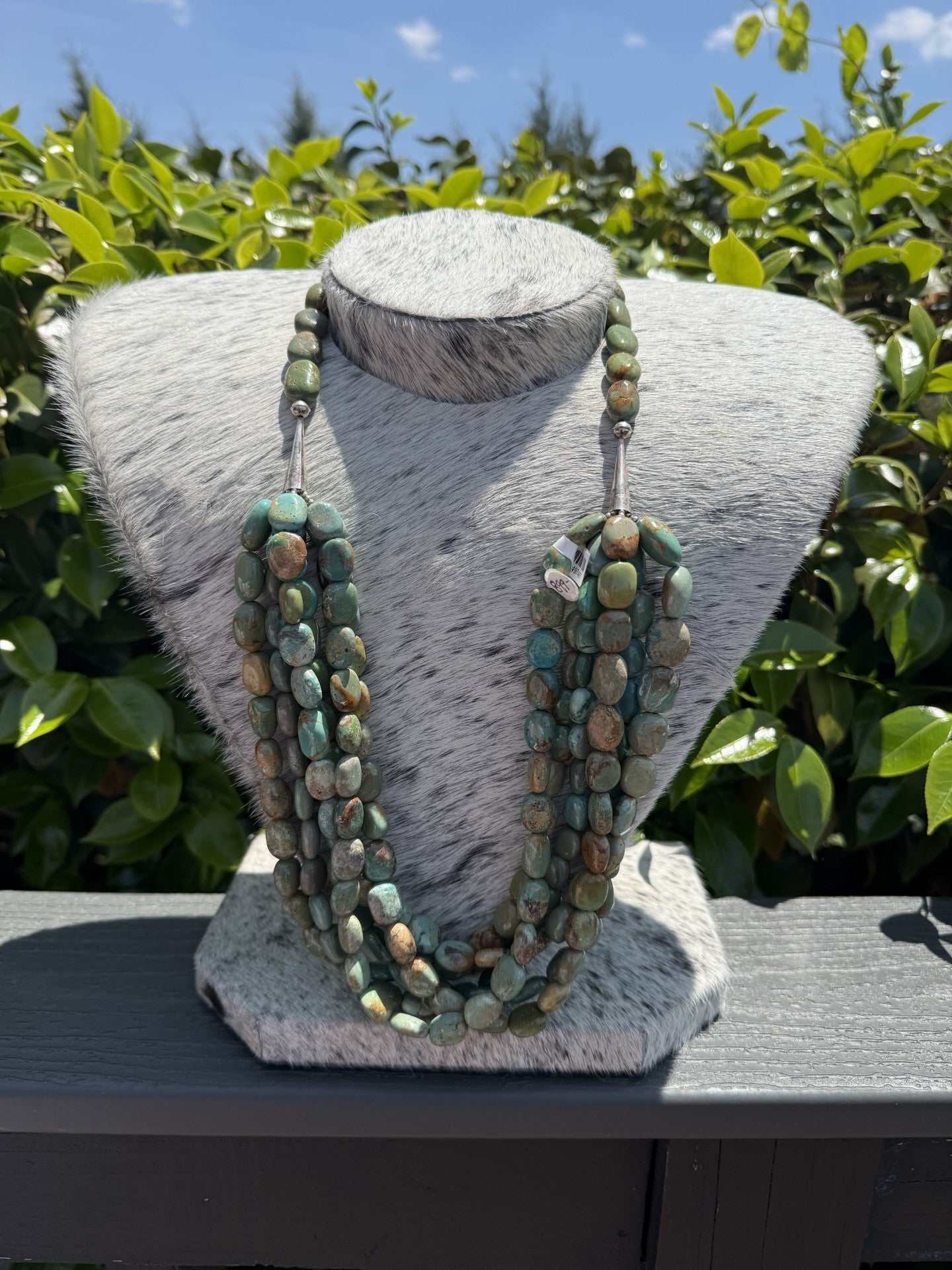 Six Strand Sky Horse Turquoise Necklace with green and blue stones by Native American artist Fed Archuleta