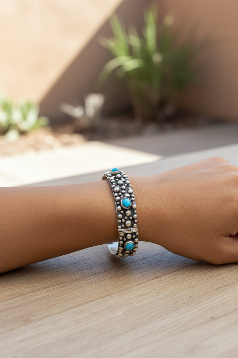 Turquoise & Sterling Silver Link Dot Bracelet - Raymond Coriz