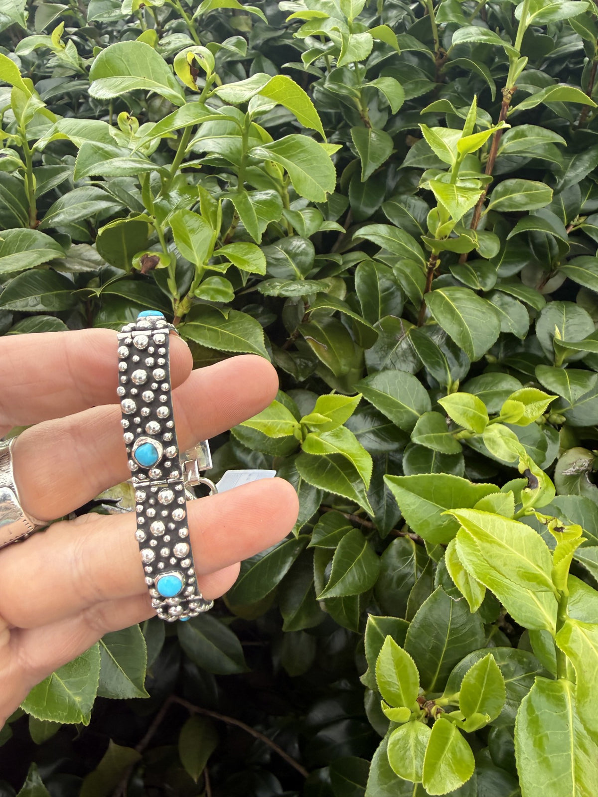 Turquoise & Sterling Silver Link Dot Bracelet - Raymond Coriz