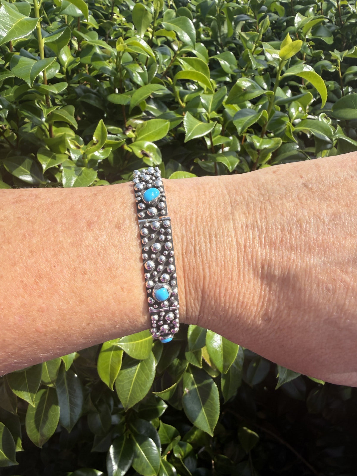Turquoise & Sterling Silver Link Dot Bracelet - Raymond Coriz