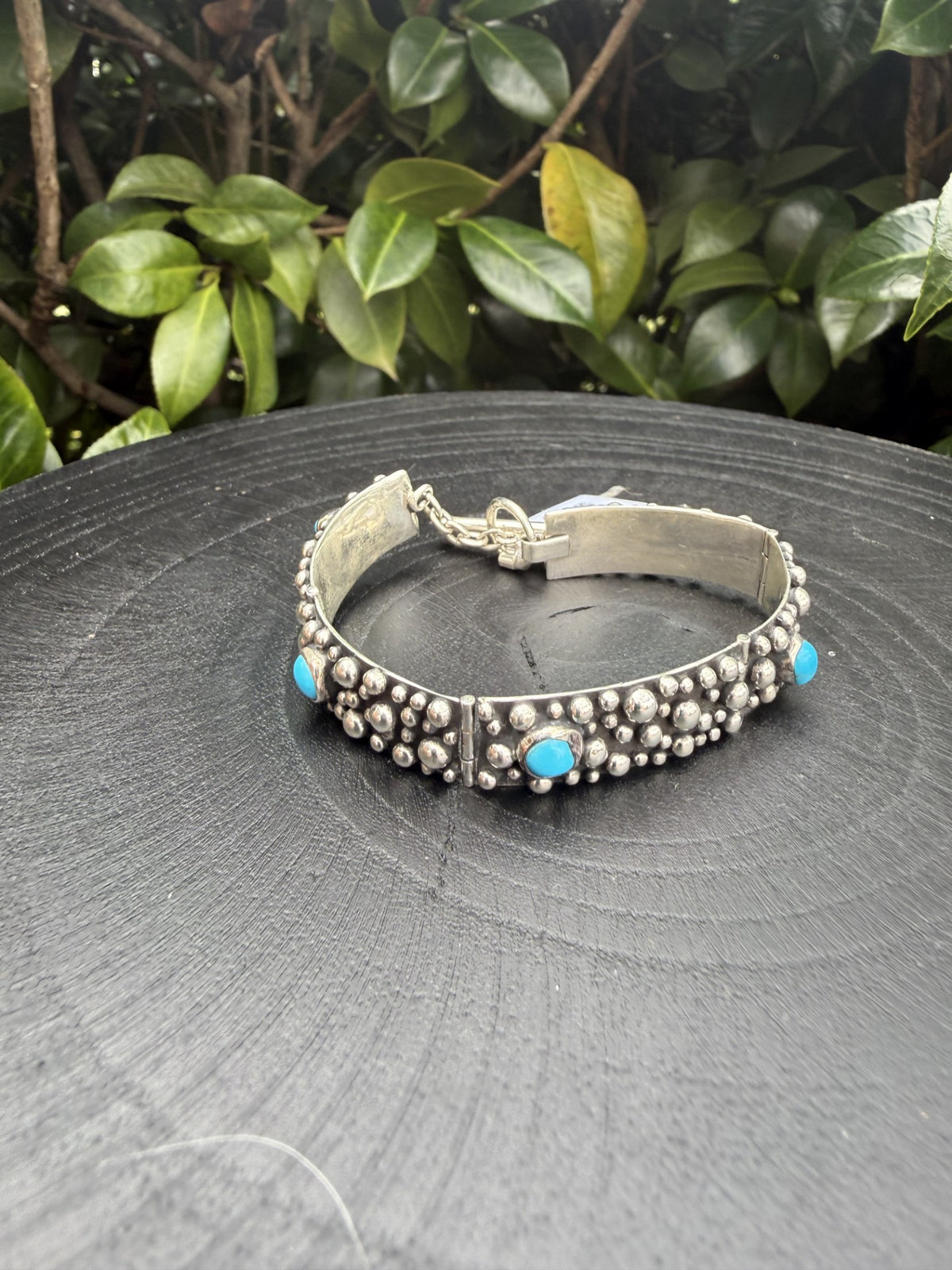 Turquoise & Sterling Silver Link Dot Bracelet - Raymond Coriz