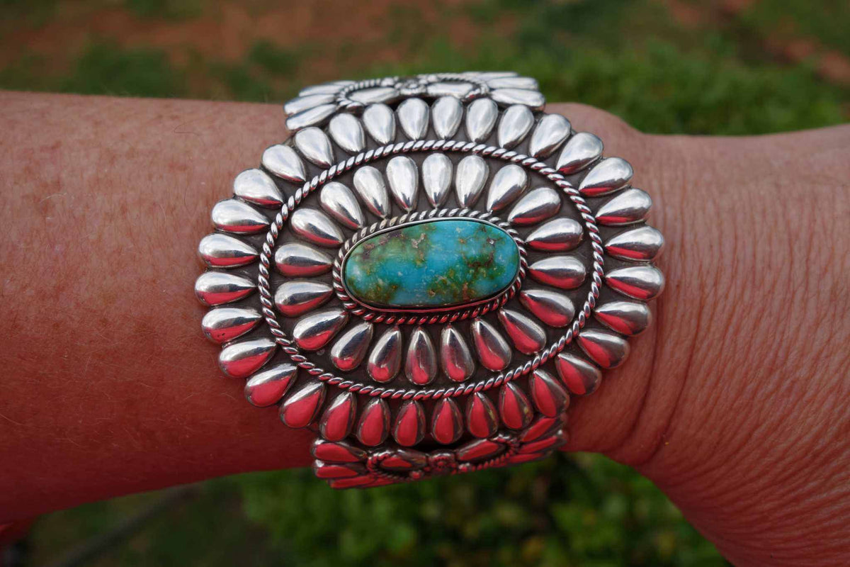 Sterling silver cuff with Sonoran gold turquoise by Thomas Jim