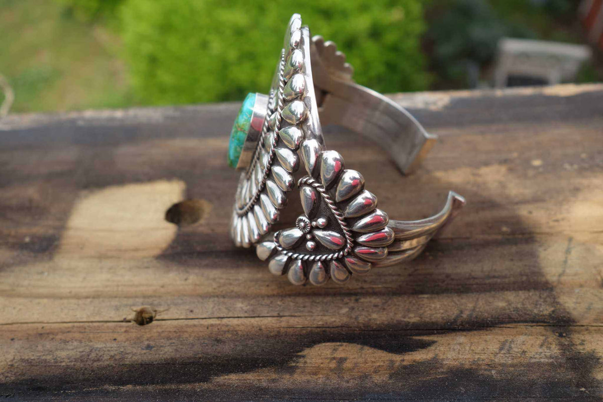 Sterling silver cuff with Sonoran gold turquoise by Native American artist
