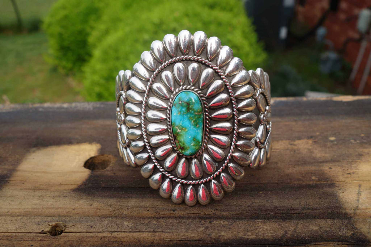 Sterling silver cuff with Sonoran gold turquoise by Native American artist