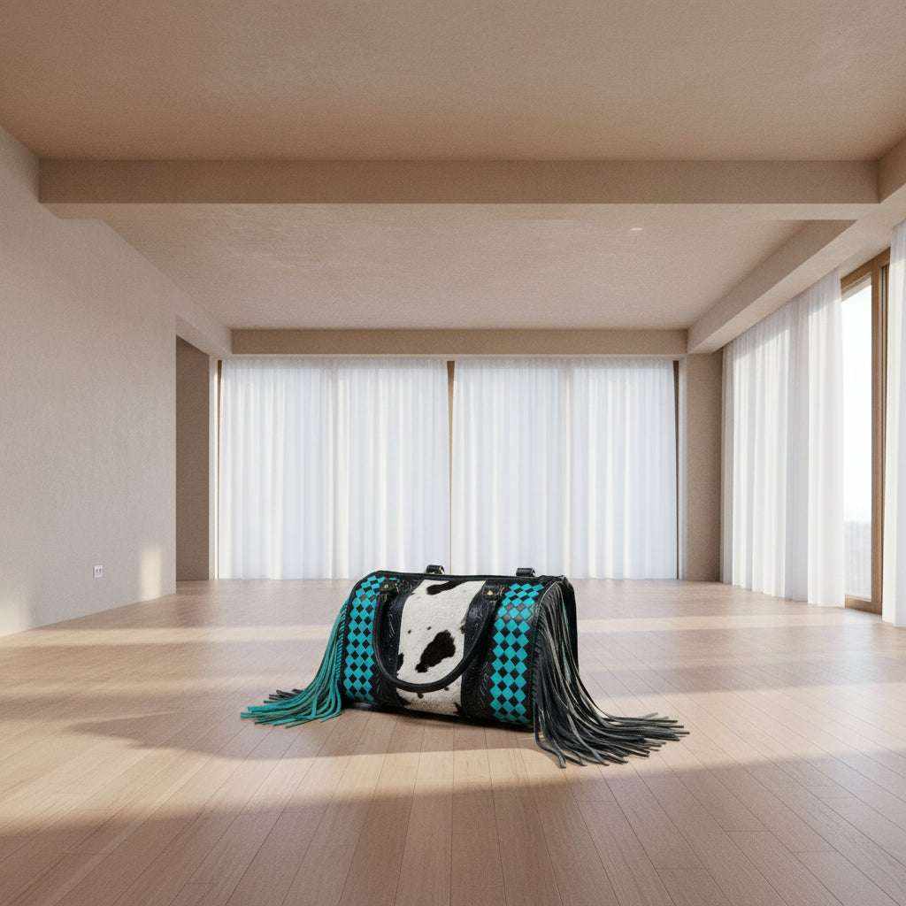 turquoise black checker speedy bag handcrafted western style cowhide